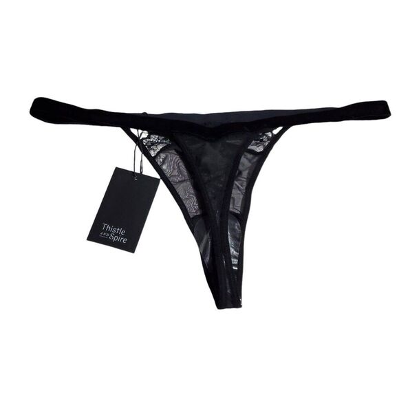 Thistle and Spire Sidney Keyhole Velvet Lace Thong Black Size XL 381615 - Picture 3 of 5